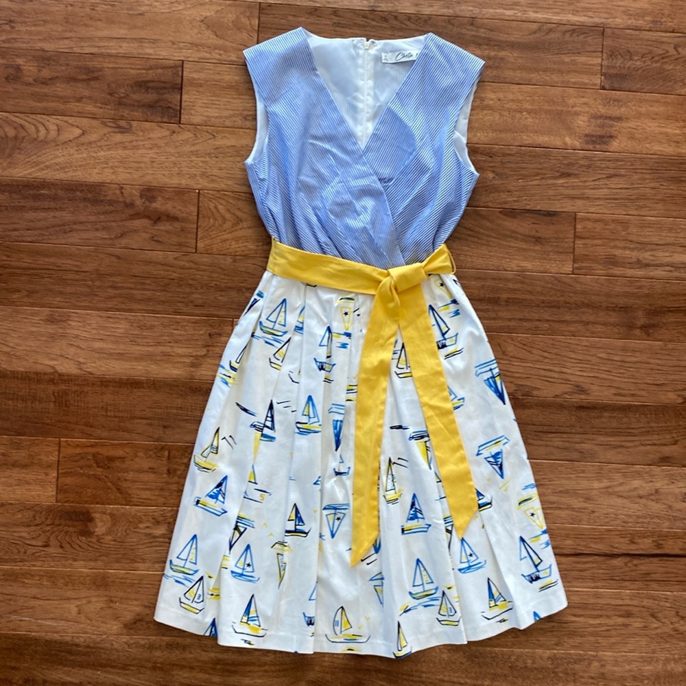 Chetta B Nautical Sailboat dress, size 4, V-neck with pockets